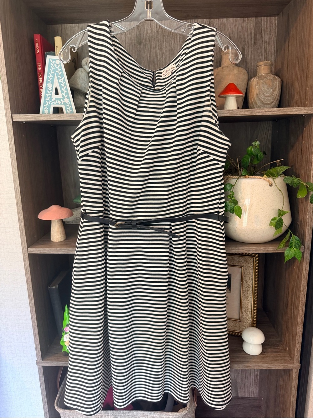 Merona Black and White Striped Sleeveless Belted Dress
